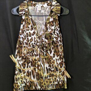 Cache leopard print tie up shirt